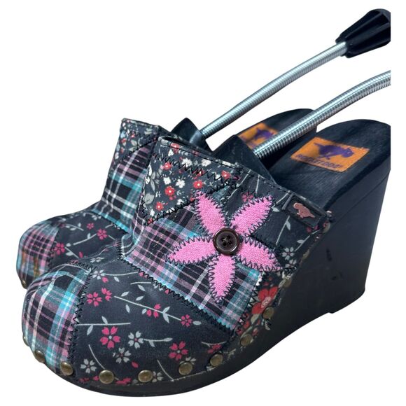 Rocket Dog Vintage Y2K 90s Patchwork Studded Floral Clogs Wedge Platform 10 - Picture 1 of 9